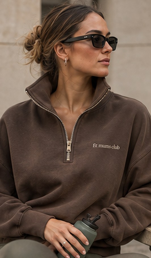 Mocha funnel neck jumper with small chest embroidery